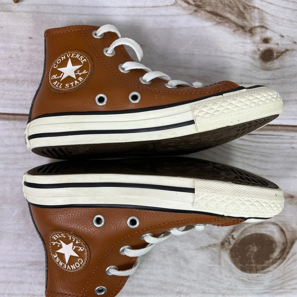 Converse Chuck Taylor All Star High Top Kids Leather Sneakers Brown 11C